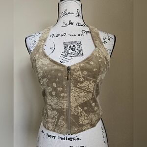 Pretty Garbage Crop Top Womens S Corduroy Zip Front Y2K